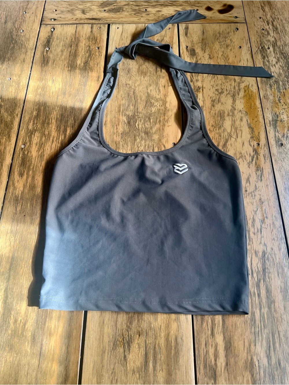 Gray Halter Tank Top with Small Chevron Logo